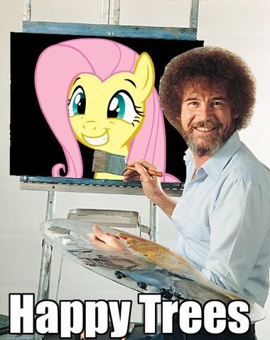 94755_-_bob_ross_bob_ross_is_best_pony_fluttershy_Fluttershy_is_a_tree_happy_tree_macro_painting