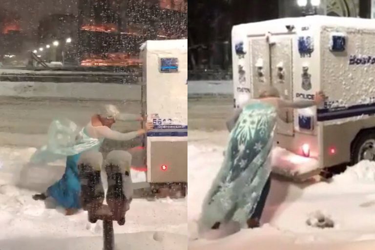 бостон мужчина выталкивает грузовик