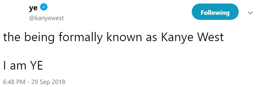 Канье Уэст сменит имя на YE