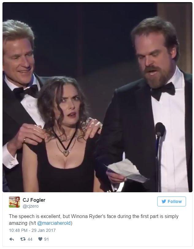 Winona Ryder's SAG Award Reaction - CJ Fogler's Tweet
