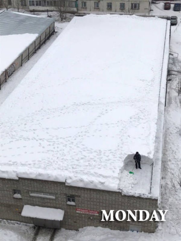Мем уборка снега на крыше
