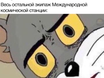 Мем с удивленным лицом кота Тома