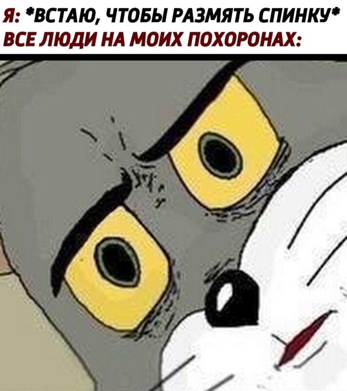 Мем с удивленным лицом кота Тома