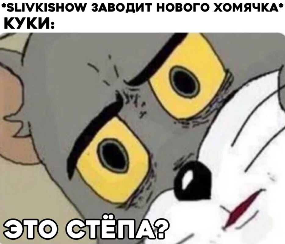 Мем с удивленным лицом кота Тома
