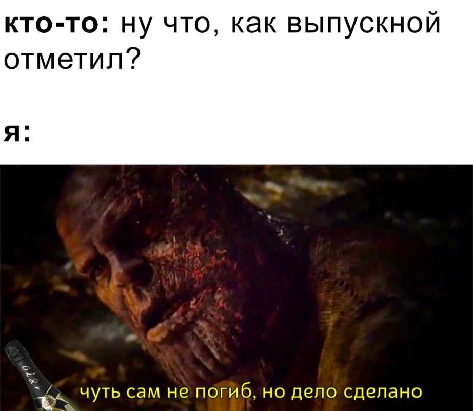 Чуть сам не погиб но дело сделано - мем с Таносом