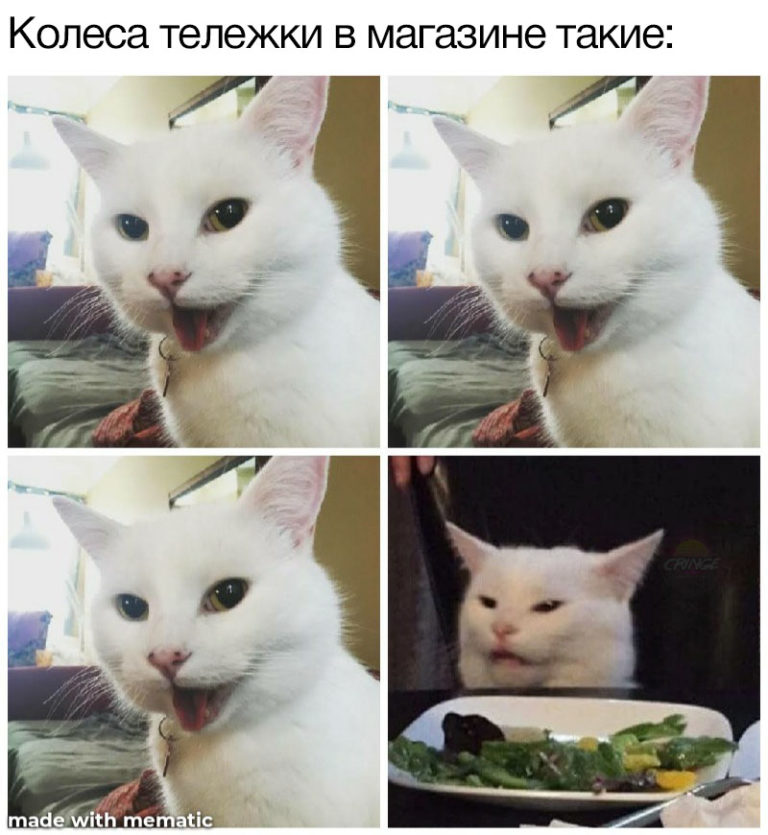 Мем про колеса у тележки в магазине