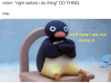 Теперь я не буду этого делать - мем с пингвином Нут Нут Noot Noot