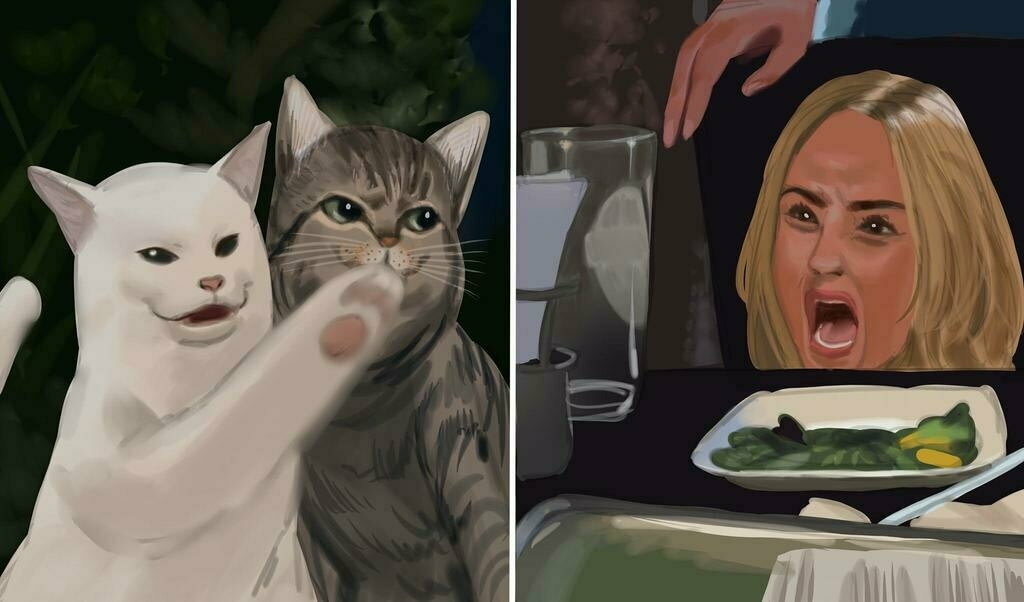 Мем с женщиной и котом перерисовки и арты Мем с женщиной и котом перерисовки и арты
