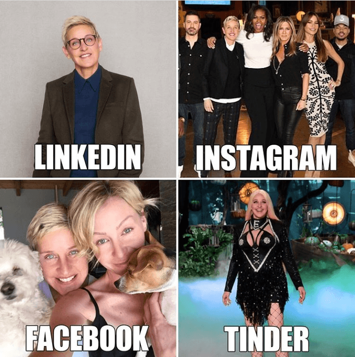 Linkedin, Facebook, Instagram, Tinder Linkedin, Facebook, Instagram, Tinder