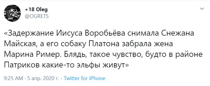 Иисуса Воробьева задержали на Патриарших
