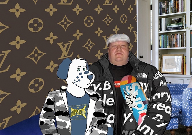 Мужик с батоном и собакой