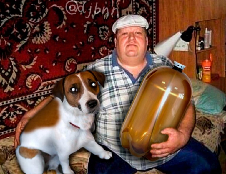 Мужик с батоном и собакой