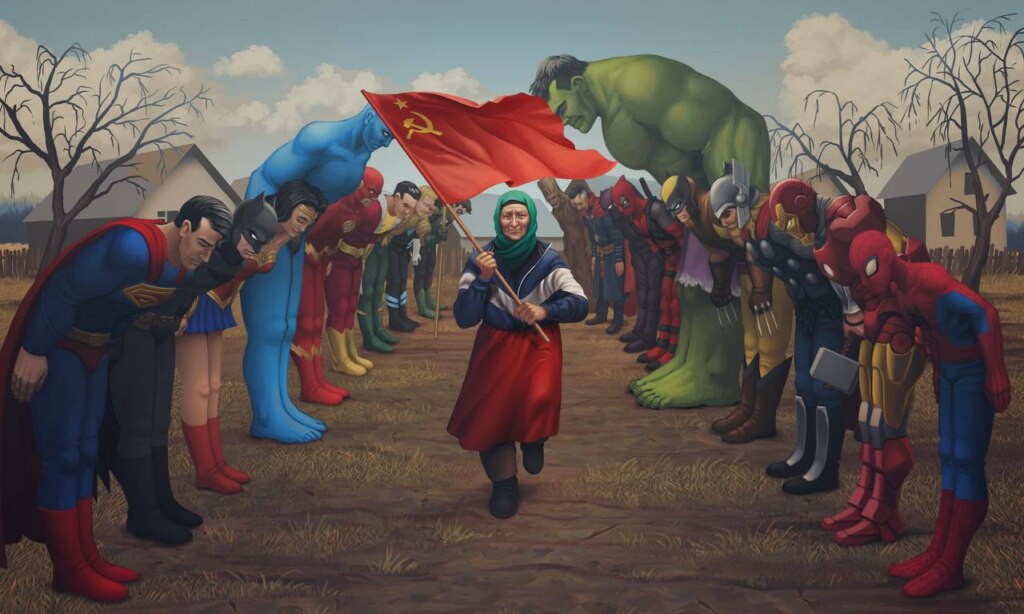 старушка с красным флагом старушка с красным флагом