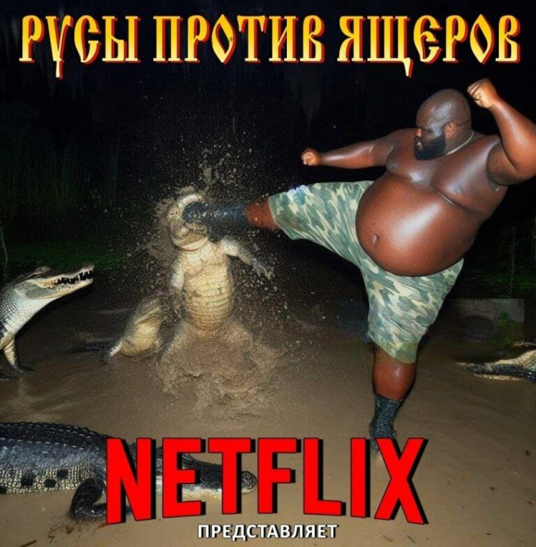Толстяк бьет аллигатора